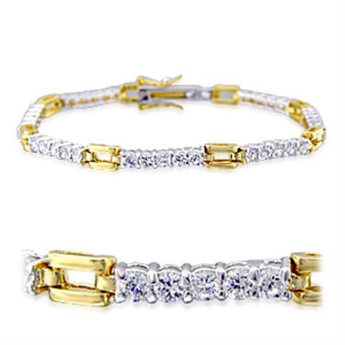 32008 - Gold+Rhodium Brass Bracelet with AAA Grade CZ in Clear