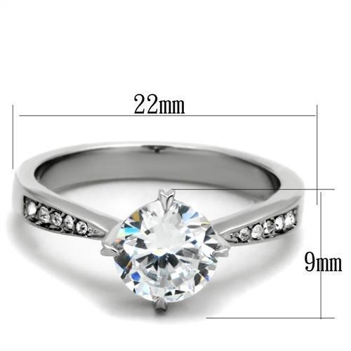 TK1822 - High polished (no plating) Stainless Steel Ring with AAA Grade CZ in Clear
