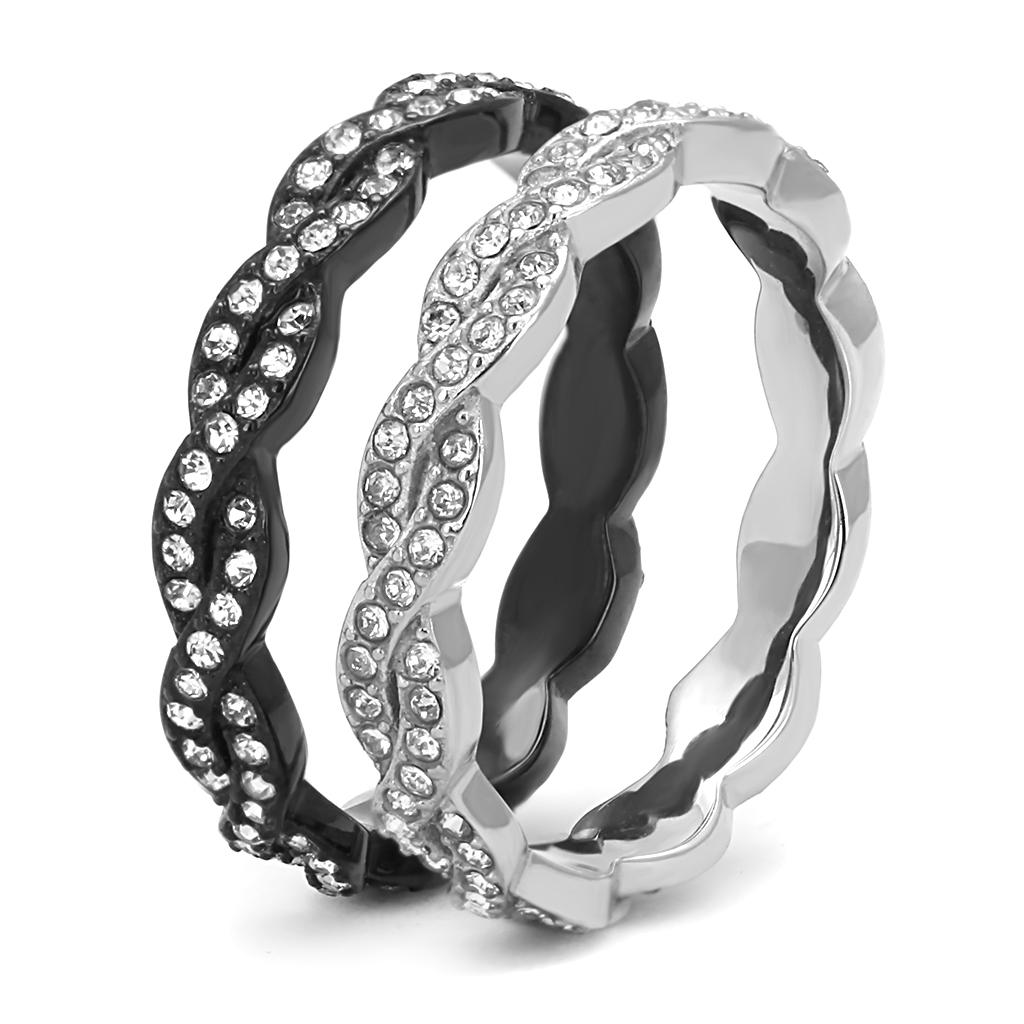 TK3265 - Two-Tone IP Black (Ion Plating) Stainless Steel Ring with Top Grade Crystal in Clear