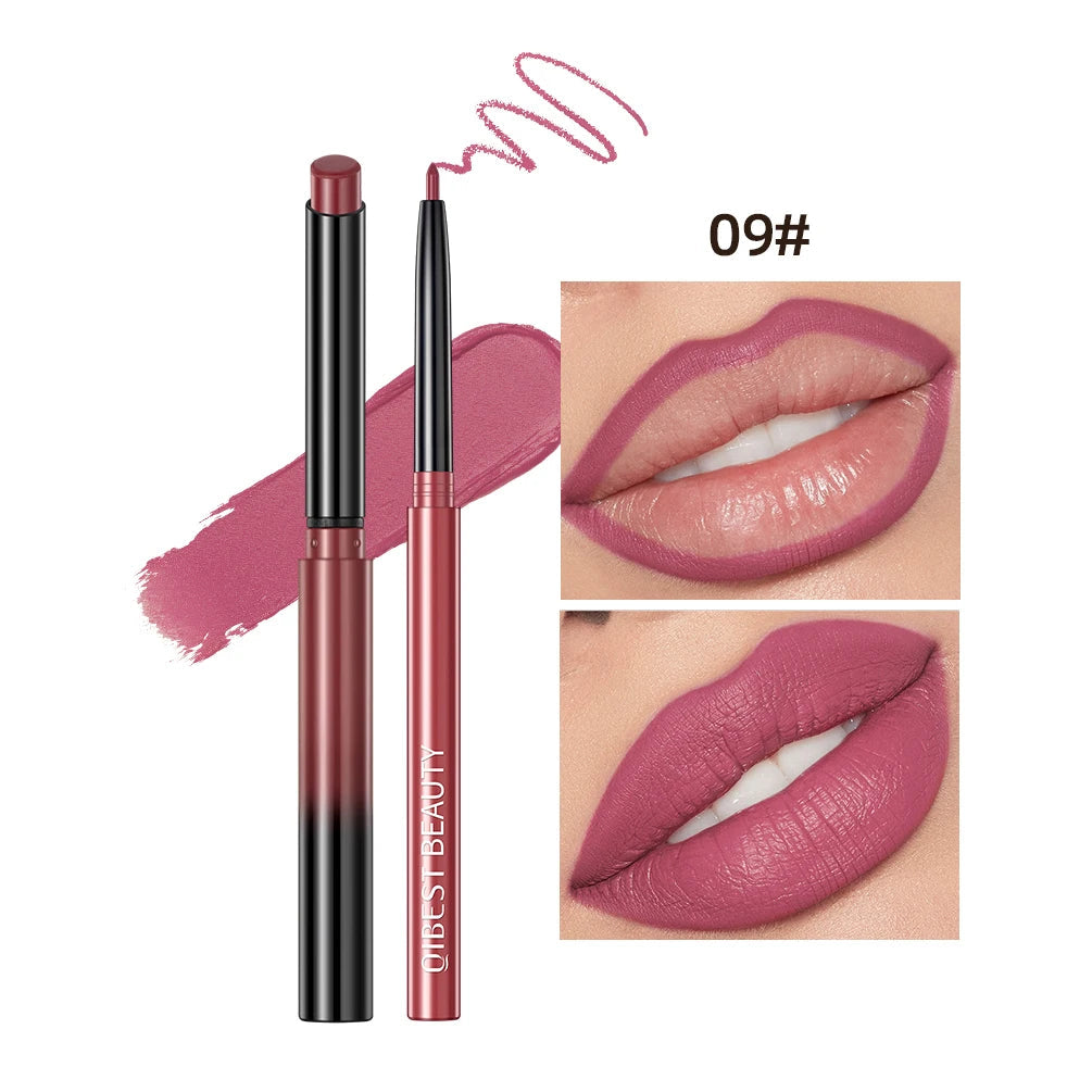 QIBEST 2pcs Lipstick Lipliner Pen Set Matte Velvet Lip Liner Pencil