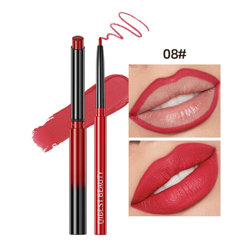 QIBEST 2pcs Lipstick Lipliner Pen Set Matte Velvet Lip Liner Pencil