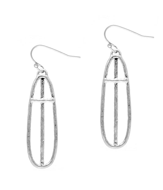 METAL CROSS AND OVAL EARRING-0